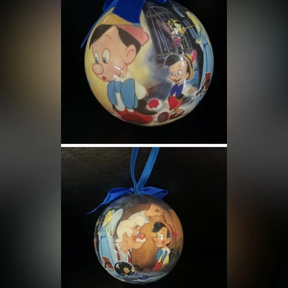 LOT of 7 Disney Store Christmas ball ornament shatterproof round Xmas lilo pooh